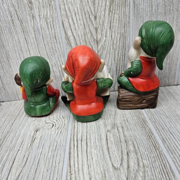 Vintage Homco Elf Gnome Figurines Set 3 Japan‎ 5205 Holiday Christmas Decor Cute - Picture 3 of 6